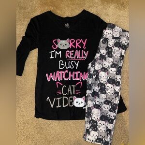 Justice Girls 2pc PJ Set | Watching Cat Videos | Size 14